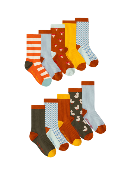 Little Green Radicals Kids' Ducks Cotton Socks, Pack of 6, Multi, Multi