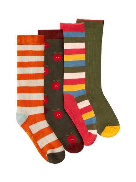 Little Green Radicals Kids' Apples Terry Cotton Socks, Pack of 4, Multi, Multi