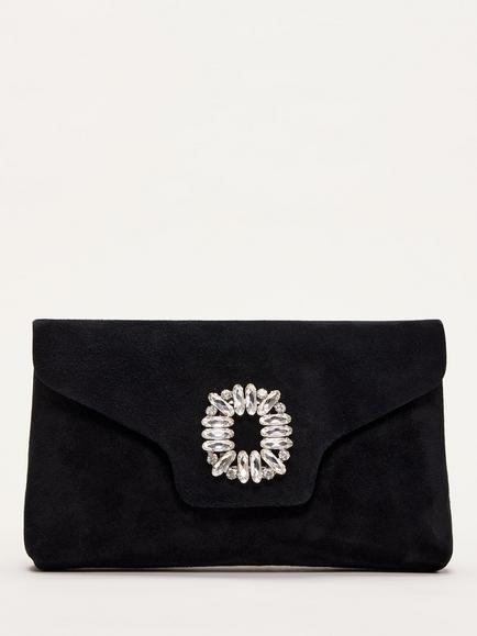 Phase Eight Leather Sparkle Clutch Bag, Black, Black