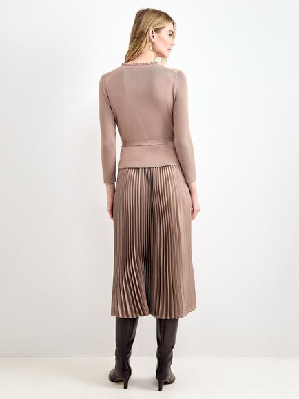 Phase Eight Jodie Pleated Peplum Knit Midi Dress, Tan - view 2, Tan