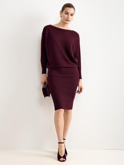 Phase Eight Long Becca Ribbed Dress, Burgundy, Burgundy