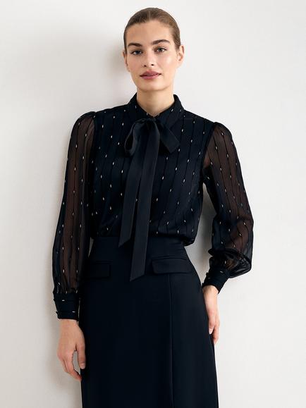Phase Eight Tessa Sparkly Long Sleeve Shirt, Black, Black