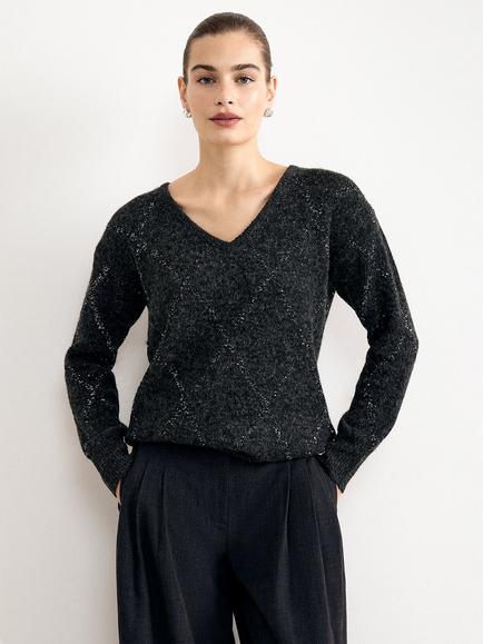 Phase Eight Fenia Diamond V-Neck Jumper, Grey, Grey