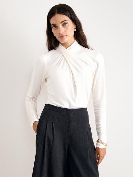 Phase Eight Argy Twist Neck Ruched Sleeve Top, Cream, Cream