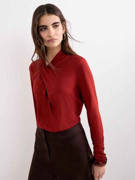 Phase Eight Argy Twist Neck Ruched Sleeve Top, Orange, Orange