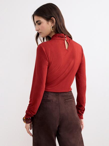 Phase Eight Argy Twist Neck Ruched Sleeve Top, Orange - view 2, Orange
