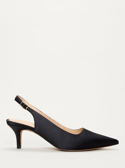 Phase Eight Satin Kitten Heel Slingback Court Shoes, Black, Black