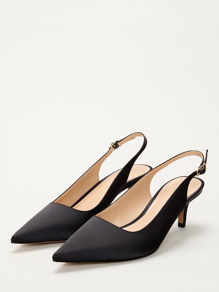 Phase Eight Satin Kitten Heel Slingback Court Shoes, Black - view 2, Black