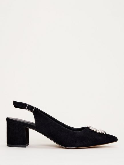 Phase Eight Square Sparkle Slingback Block Heel Shoes, Black, Black