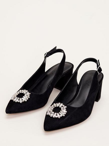 Phase Eight Square Sparkle Slingback Block Heel Shoes, Black - view 2, Black