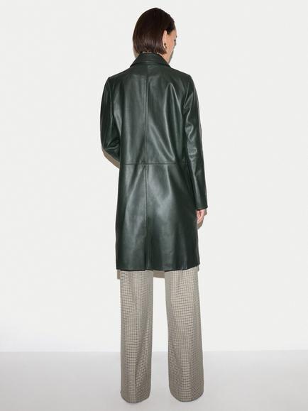 Jigsaw Knee Length Leather Coat, Dark Green - view 2, Dark Green