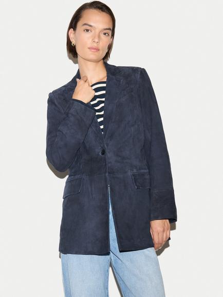 Jigsaw Suede Tailored Jacket, Navy, Navy