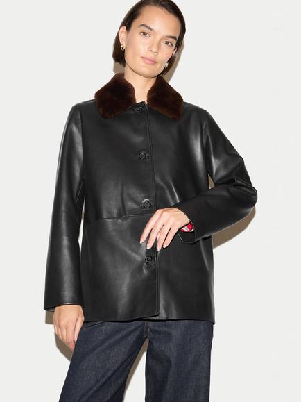 Jigsaw Shearling Trim Leather Jacket, Black, Black