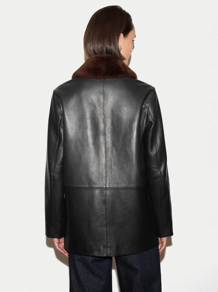 Jigsaw Shearling Trim Leather Jacket, Black - view 2, Black