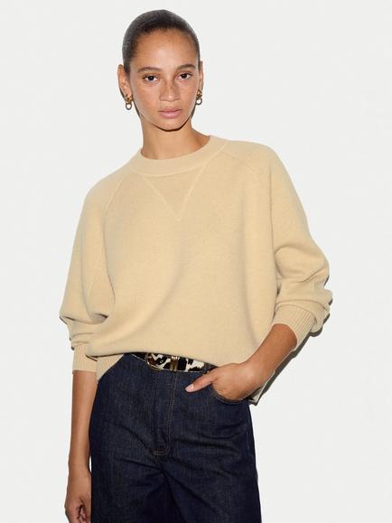 Jigsaw Wool Rich Round Neck Jumper, Cream, Cream