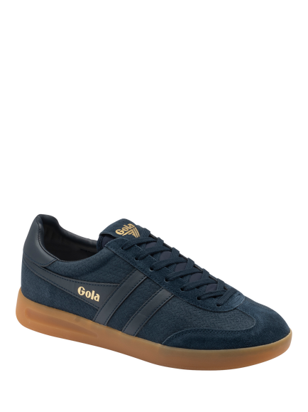Gola Cyclone Marque Suede Lace Up Trainers, Navy/Gum - view 2, Navy/Gum
