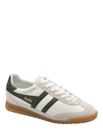 Gola Classics Tornado Leather Lace Up Trainers, White/Dark Khaki - view 2, White/Dark Khaki