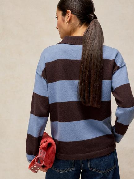 White Stuff Camilla Stripe Collared Jumper, Blue/Multi - view 2, Blue/Multi