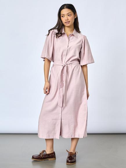 Sisters Point Mena Tie Waist Midi Shirt Dress, Mauve Melange, Mauve Melange