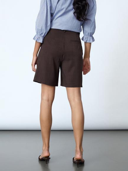 Sisters Point Great Pleat Detail Wide Leg Shorts, Chocolate - view 2, Chocolate