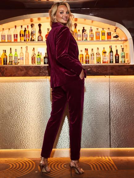Sosandar Luxe Velvet Tailored Blazer, Burgundy - view 2, Burgundy