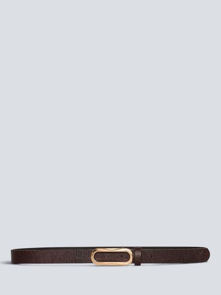 Sosandar Croc Effect Skinny Leather Belt, Chocolate Brown, Chocolate Brown