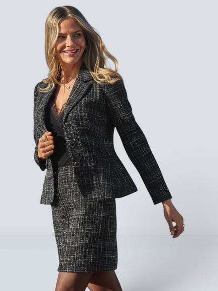 Sosandar Tweed Cinched Waist Blazer, Black, Black