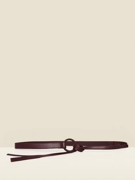 Sosandar Skinny Leather Belt, Chocolate Brown - view 2, Chocolate Brown