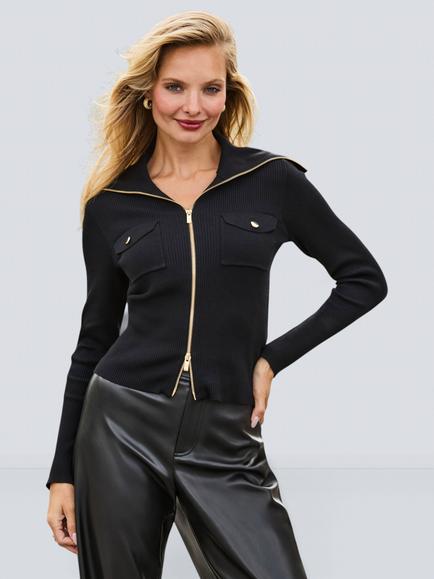Sosandar Zip Cardigan, Black, Black