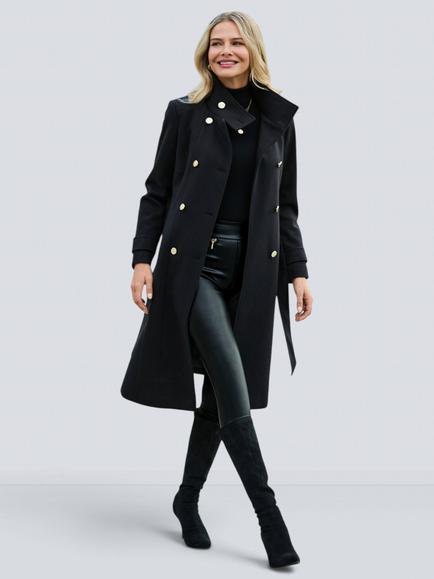 Sosandar Double Breasted Belted Coat, Black, Black