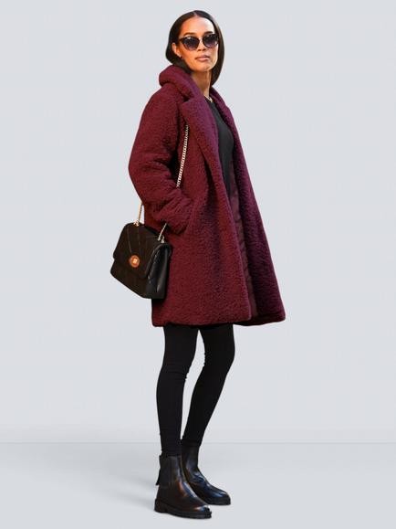 Sosandar Super Cosy Borg Coat, Burgundy, Burgundy