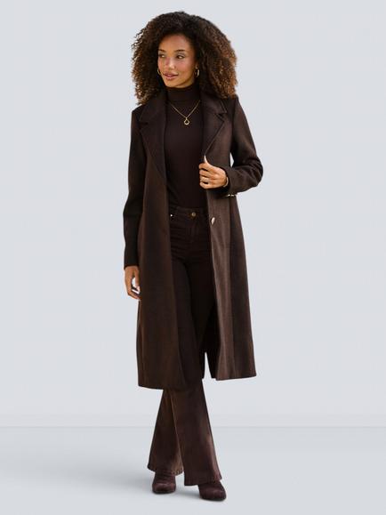 Sosandar Wool Blend Longline Coat, Chocolate Brown