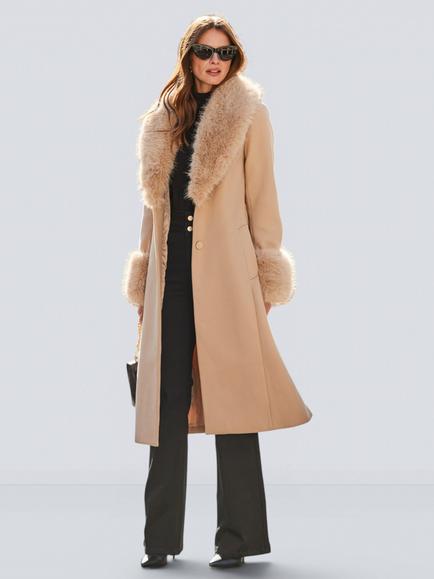 Sosandar Faux Fur Trim Longline Belted 2-In-1 Coat, Taupe, Taupe