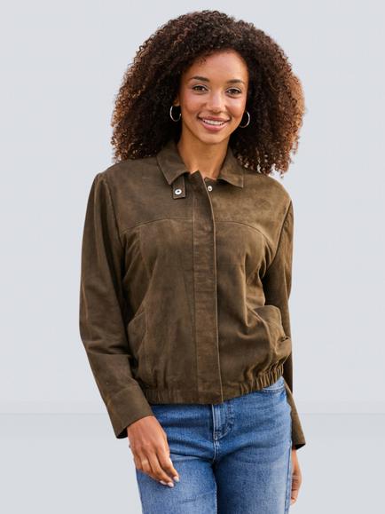 Sosandar Suede Bomber Jacket, Khaki Green, Khaki Green