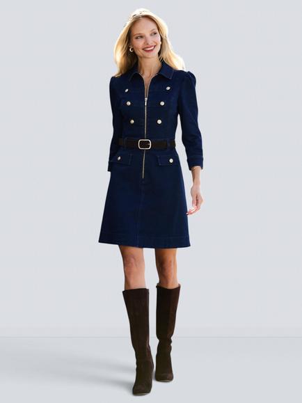 Sosandar Military Denim Zip Dress, Dark Indigo, Dark Indigo