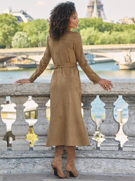 Sosandar Faux Suede Shirt Dress, Tan - view 2, Tan