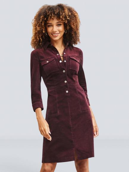 Sosandar Velvet Popper Front Dress, Burgundy, Burgundy