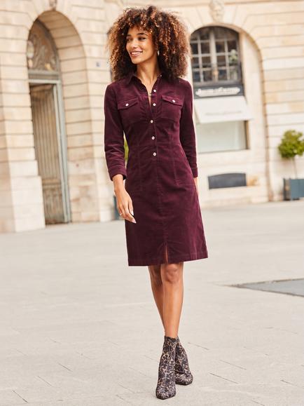 Sosandar Velvet Popper Front Dress, Burgundy - view 2, Burgundy