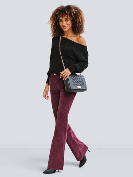 Sosandar Wide Leg Jeans, Burgundy, Burgundy
