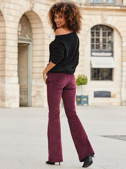 Sosandar Wide Leg Jeans, Burgundy - view 2, Burgundy