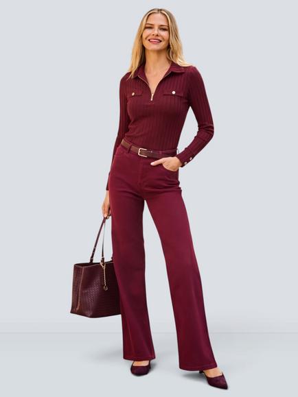 Sosandar Wide Leg Jeans, Burgundy, Burgundy