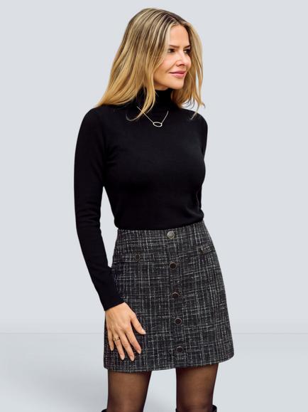 Sosandar Check Print Boucle A-Line Mini Skirt, Black, Black
