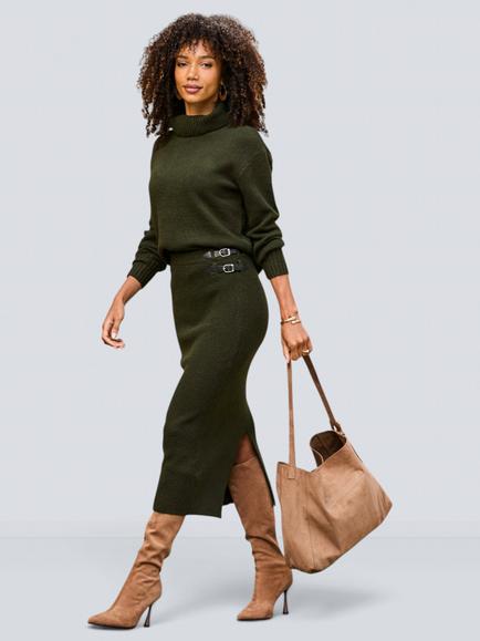 Sosandar Knitted Midaxi Skirt, Khaki Green, Khaki Green