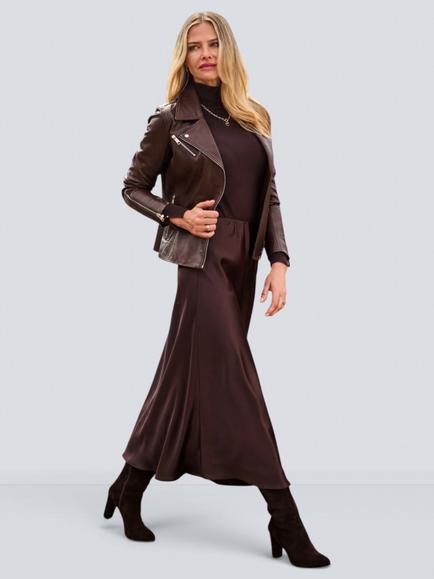 Sosandar Satin Slip Skirt, Chocolate Brown, Chocolate Brown