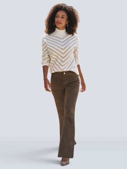 Sosandar Chevron Stripe Roll Neck Jumper, Taupe/Cream, Taupe/Cream