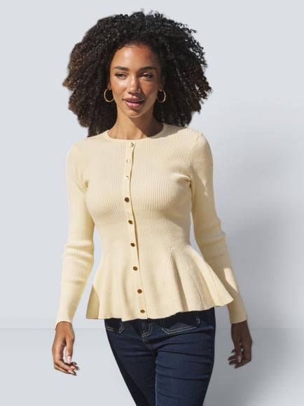 Sosandar Knitted Peplum Top, Buttermilk, Buttermilk