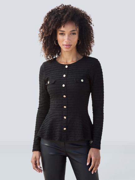 Sosandar Long Sleeve Peplum Top, Black, Black