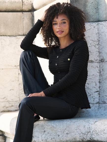 Sosandar Long Sleeve Peplum Top, Black - view 2, Black