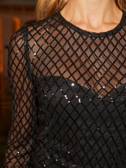 Sosandar Sequin Sweetheart Detail Top, Black - view 2, Black