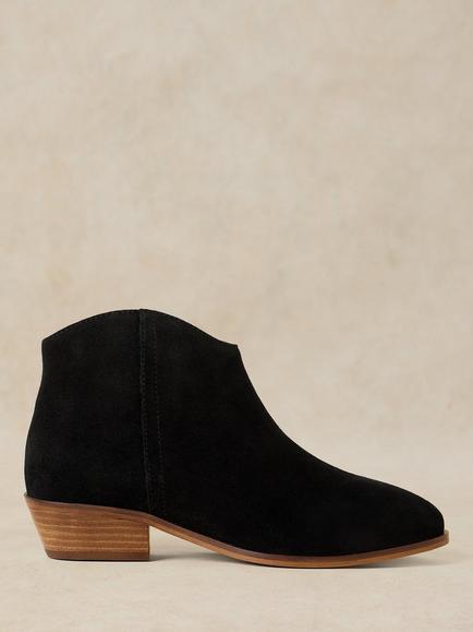 White Stuff Suede Wide Fit Cuban Heel Ankle Boots, Pure Black